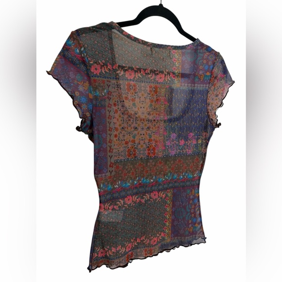 NWT Natural Life Devon Mesh Top Short Sleeve Patchwork Floral Sz Small - Picture 8 of 9